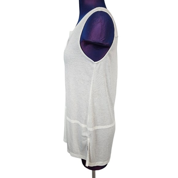 Soft Surroundings White Ribbed Henley Sleeveless Tunic Tank Top Size Small B19 - Picture 3 of 7
